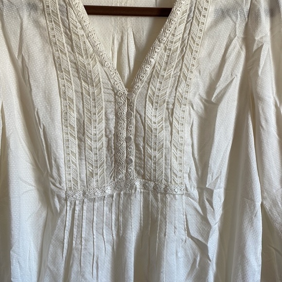 Neutral Boho Prairie Top Small Cream Top Lucky Brand Popover Classic Casual - Picture 4 of 13
